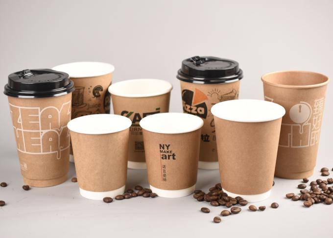 Kaffee zum Mitnehmen-Papierschalen-doppel-wandige Papierschalen 16oz 400ml mit schwarzen Deckeln