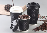 Logo Printing Triple Wall Cups , Professional To Go Black Ripple Cups