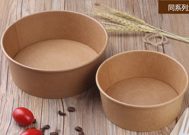 Takeaway Disposable Paper Bowls With Lids , Kraft Brown Paper Bowls