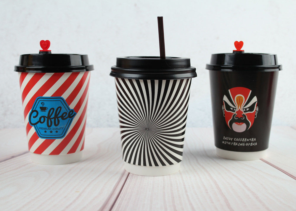 Disposable Insulated Coffee Cups Double Wall Printed Cups With Lids